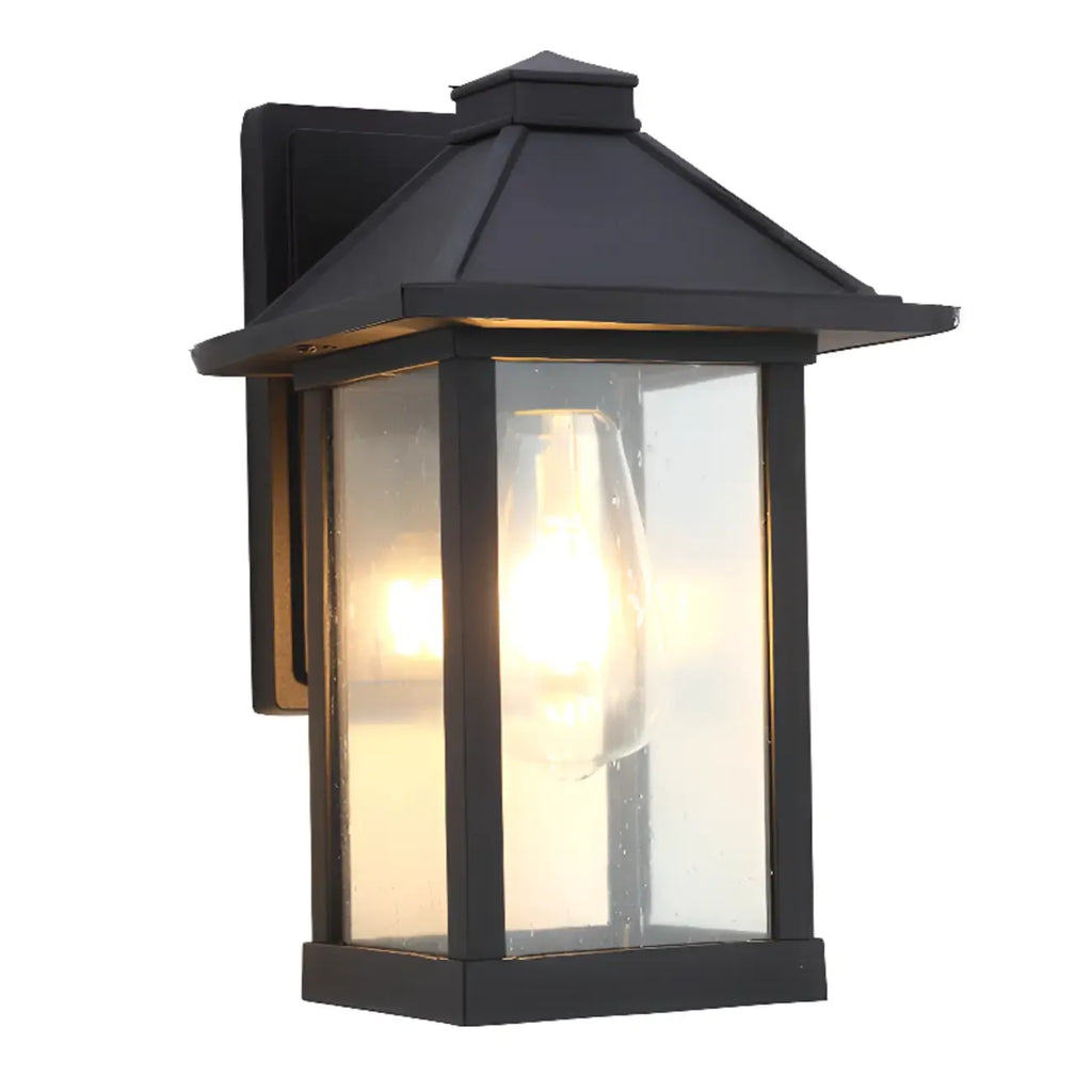 Modern Outdoor Wall Light Metal Black Geometric Glass Shade