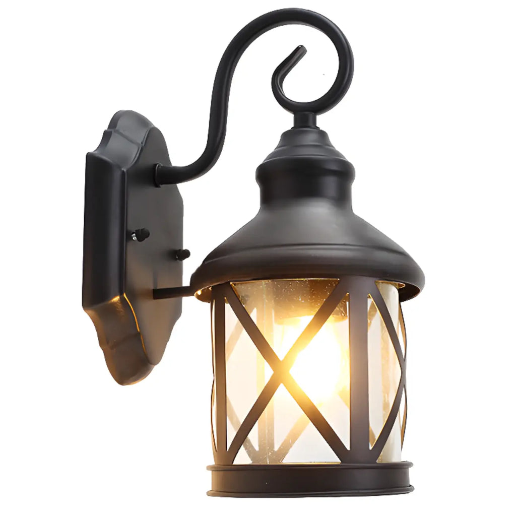 Modern Outdoor Wall Light Metal Black Geometric Glass Shade