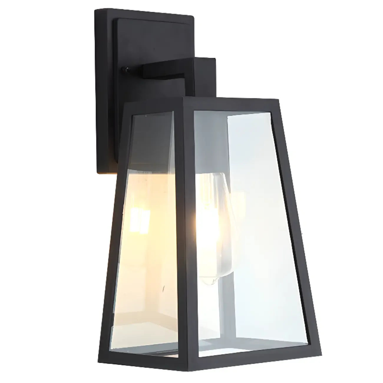 Modern Outdoor Wall Light Metal Black Geometric Glass Shade