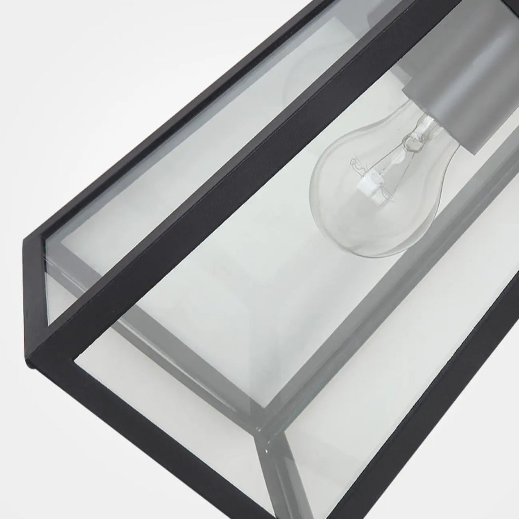 Modern Outdoor Wall Light Metal Black Geometric Glass Shade
