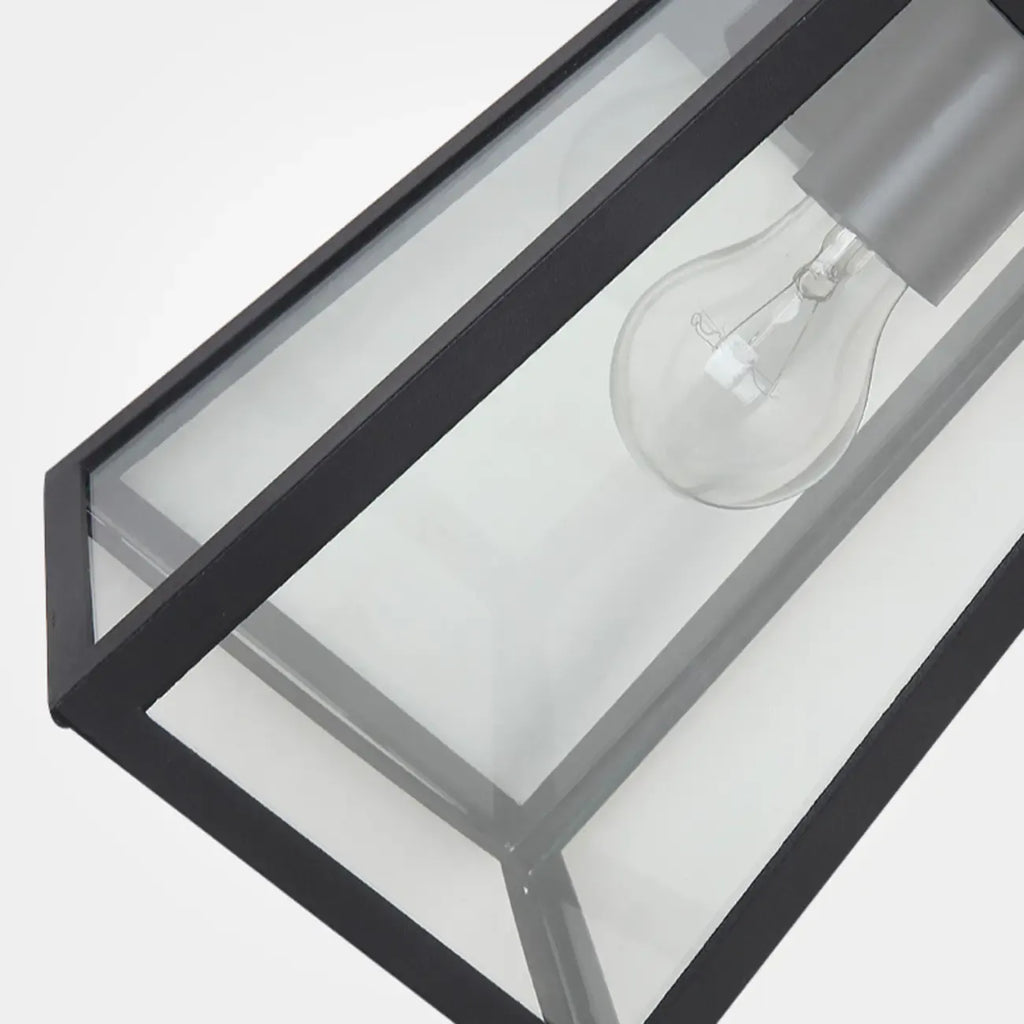 Modern Outdoor Wall Light Metal Black Geometric Glass Shade