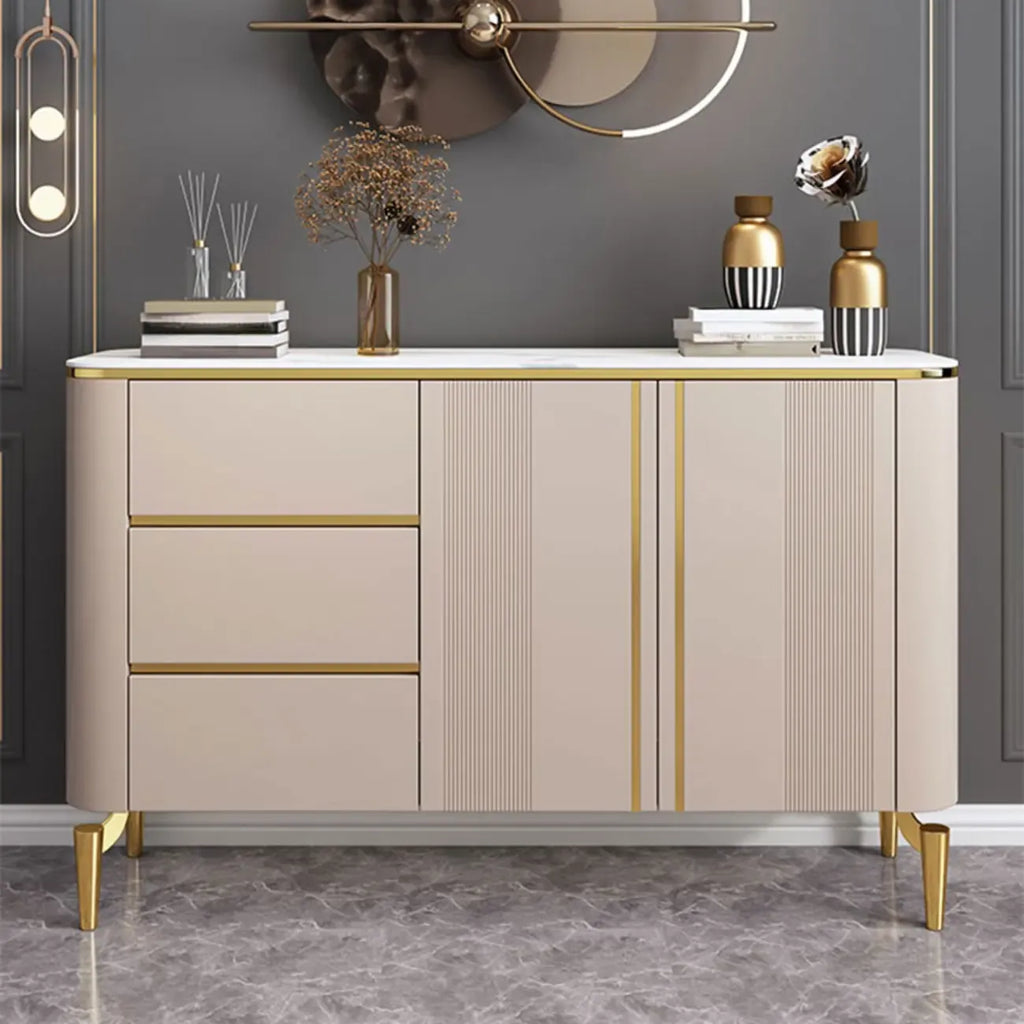 Glam Large Stone Top Handle Free Gold Metal Storage Cabinet