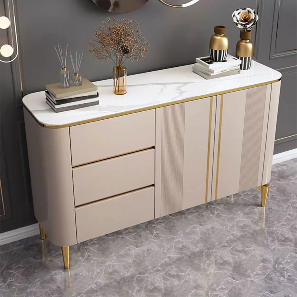 Glam Large Stone Top Handle Free Gold Metal Storage Cabinet