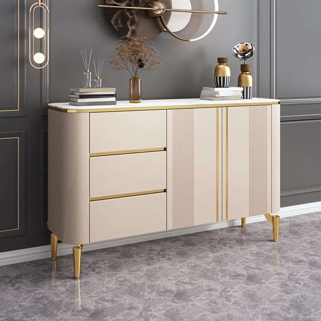 Glam Large Stone Top Handle Free Gold Metal Storage Cabinet