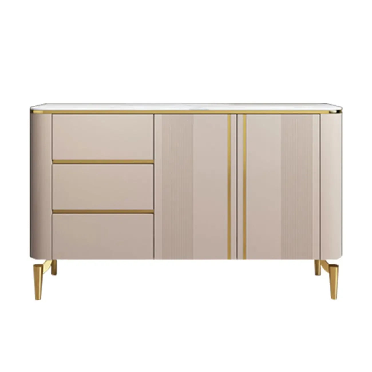 Glam Large Stone Top Handle Free Gold Metal Storage Cabinet