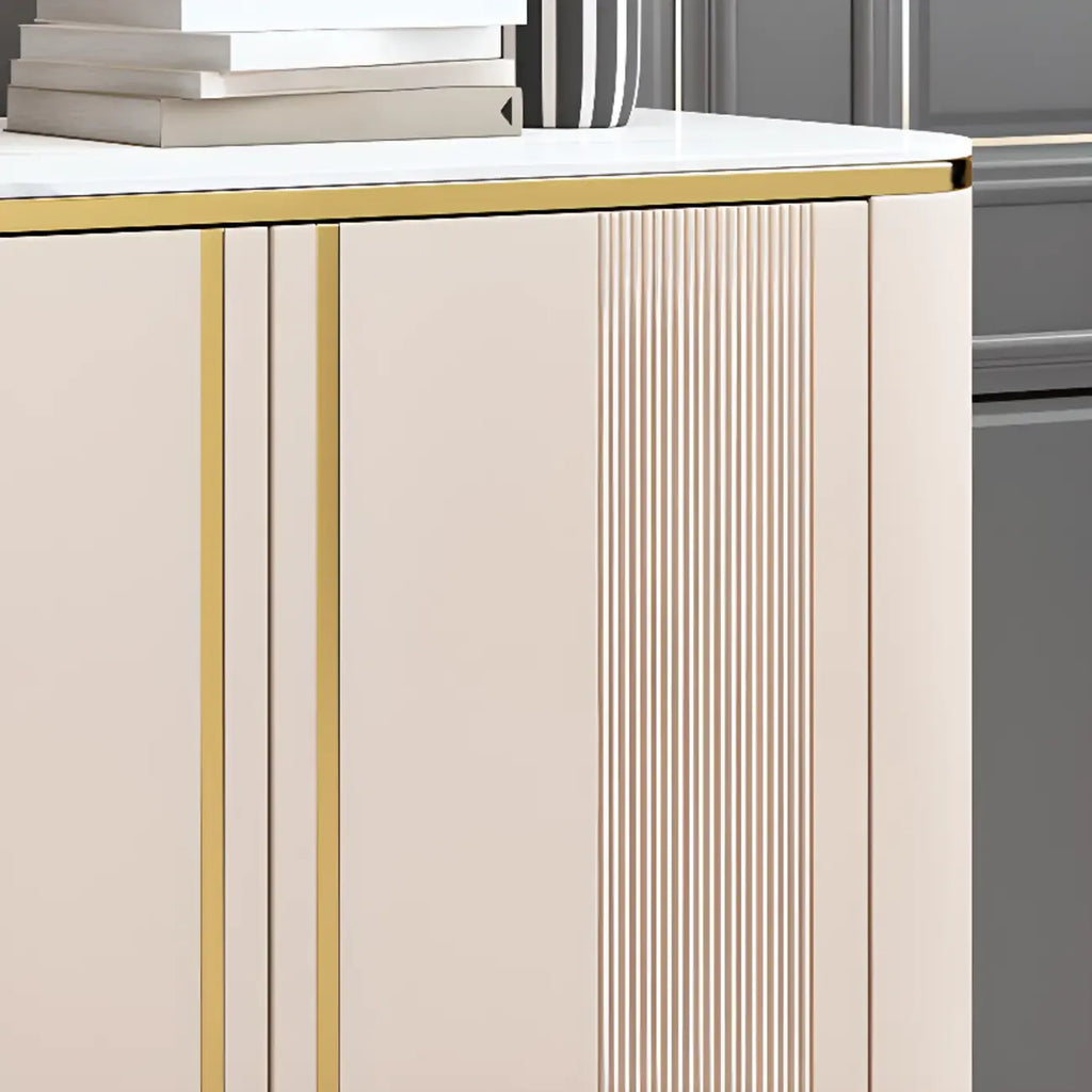 Glam Large Stone Top Handle Free Gold Metal Storage Cabinet