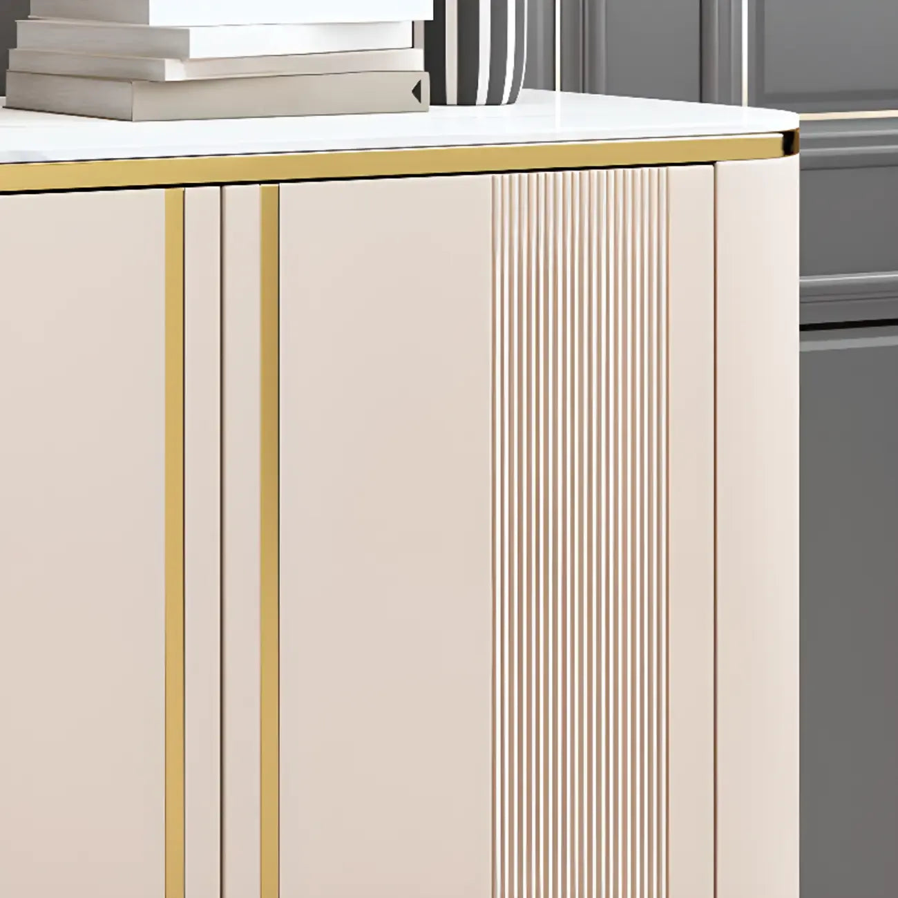 Glam Large Stone Top Handle Free Gold Metal Storage Cabinet