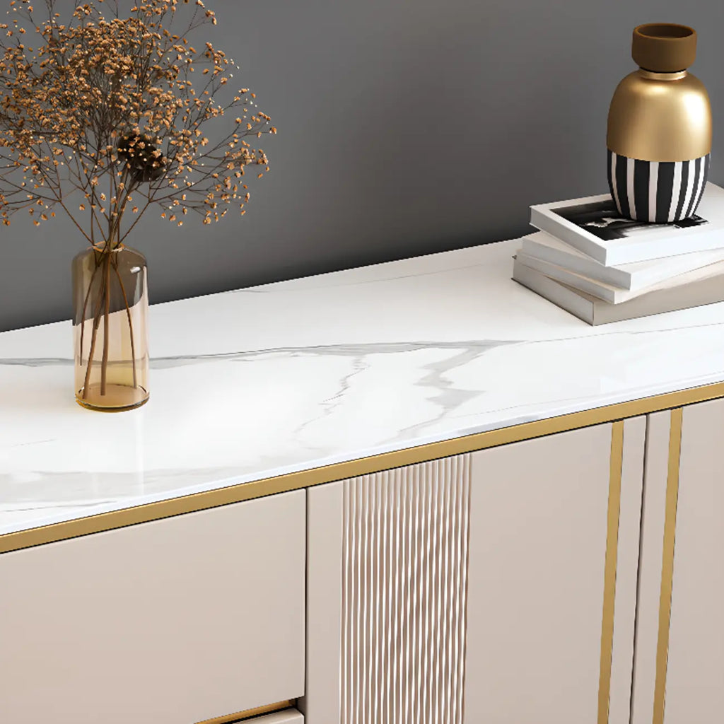 Glam Large Stone Top Handle Free Gold Metal Storage Cabinet