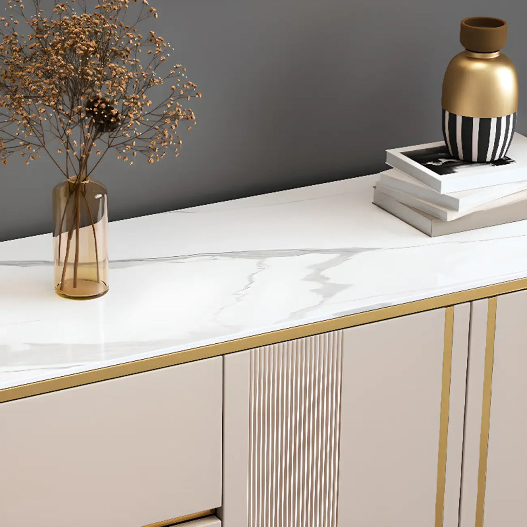 Glam Large Stone Top Handle Free Gold Metal Storage Cabinet