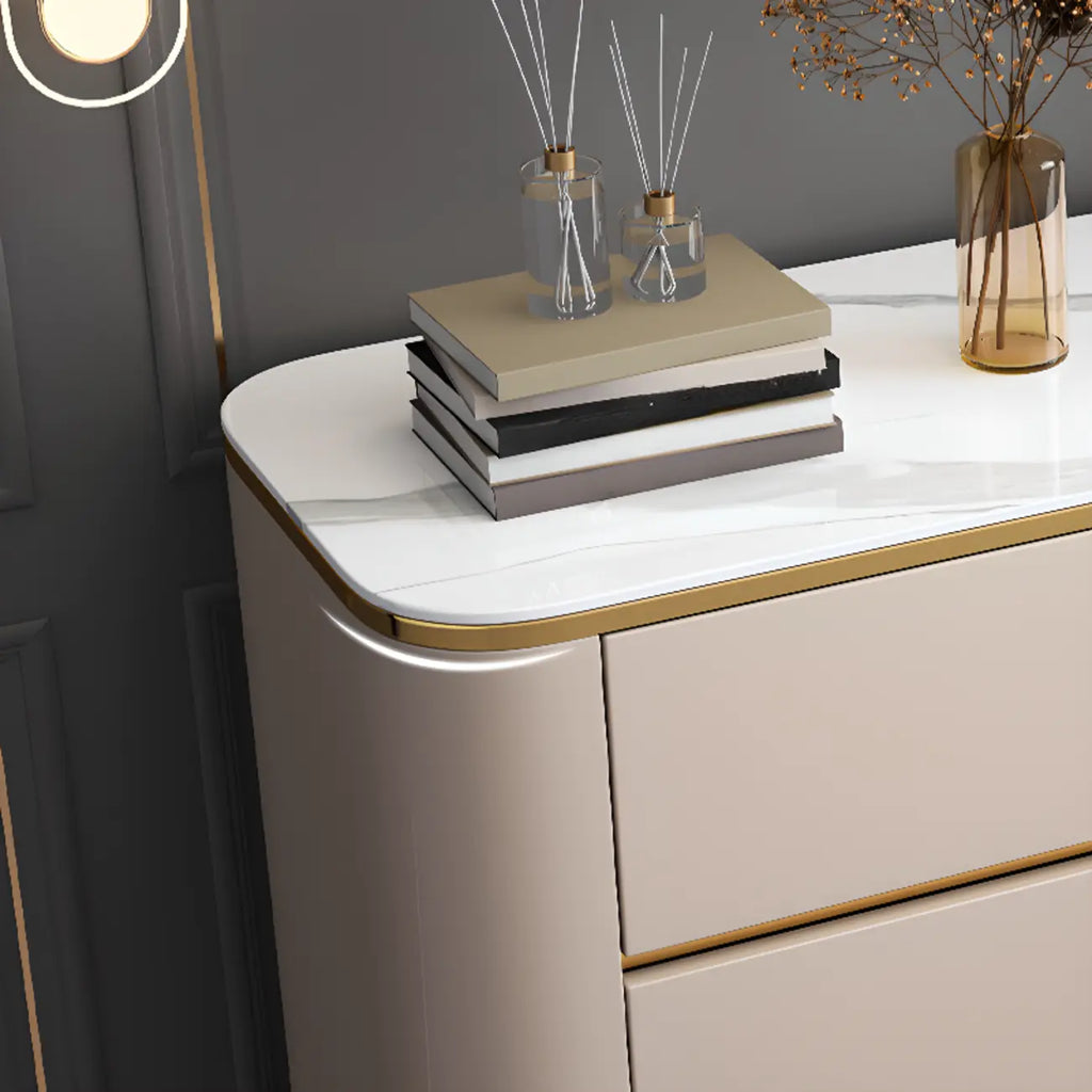 Glam Large Stone Top Handle Free Gold Metal Storage Cabinet