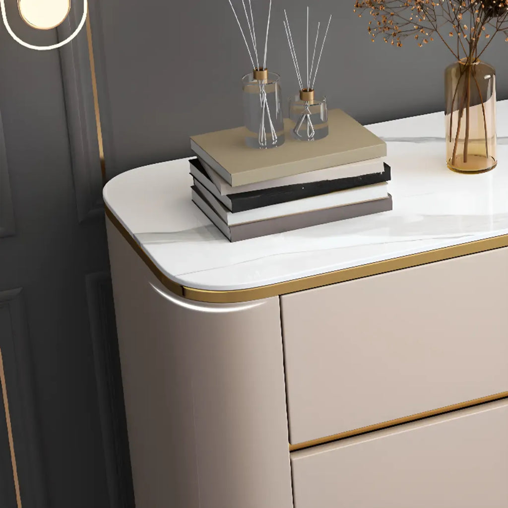 Glam Large Stone Top Handle Free Gold Metal Storage Cabinet