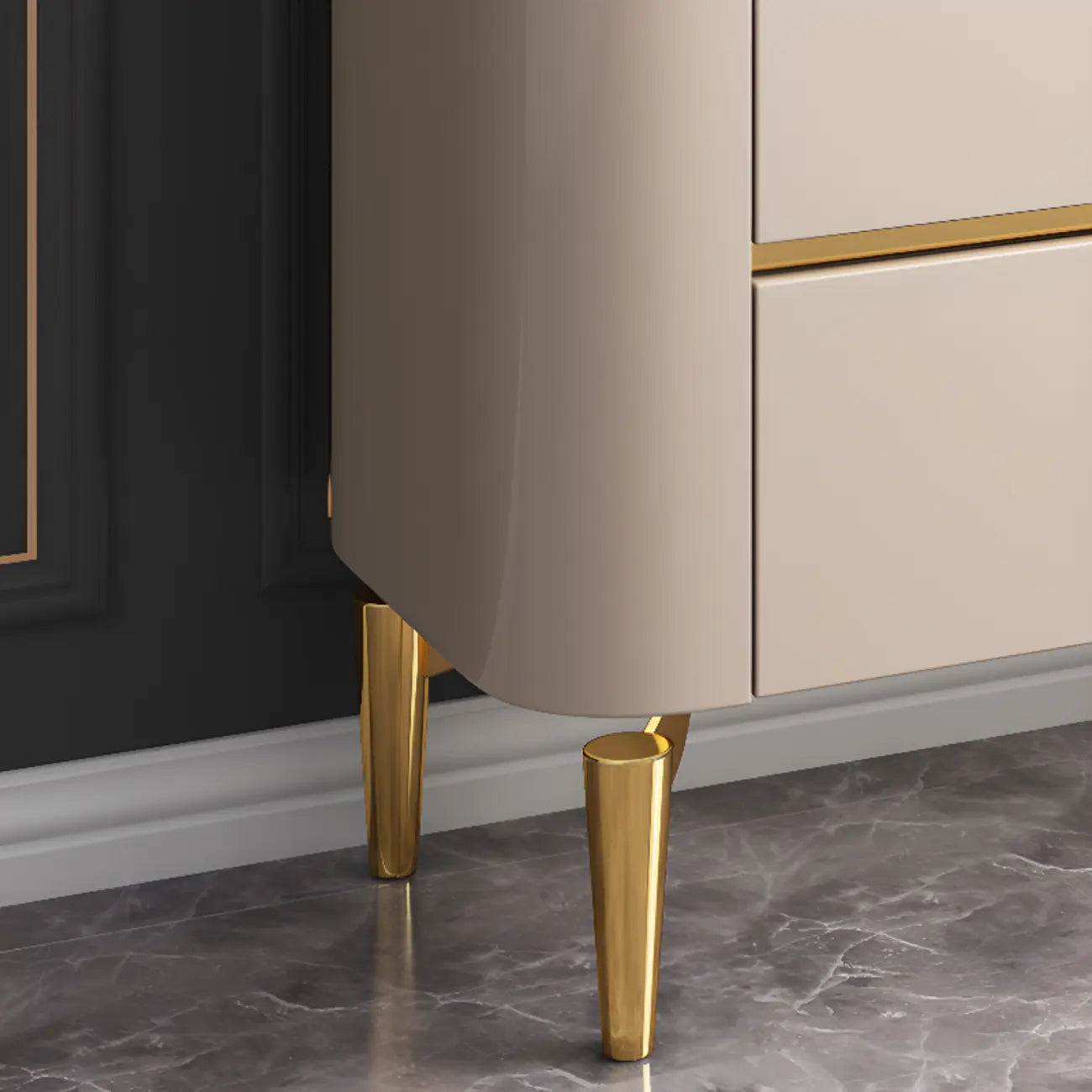 Glam Large Stone Top Handle Free Gold Metal Storage Cabinet