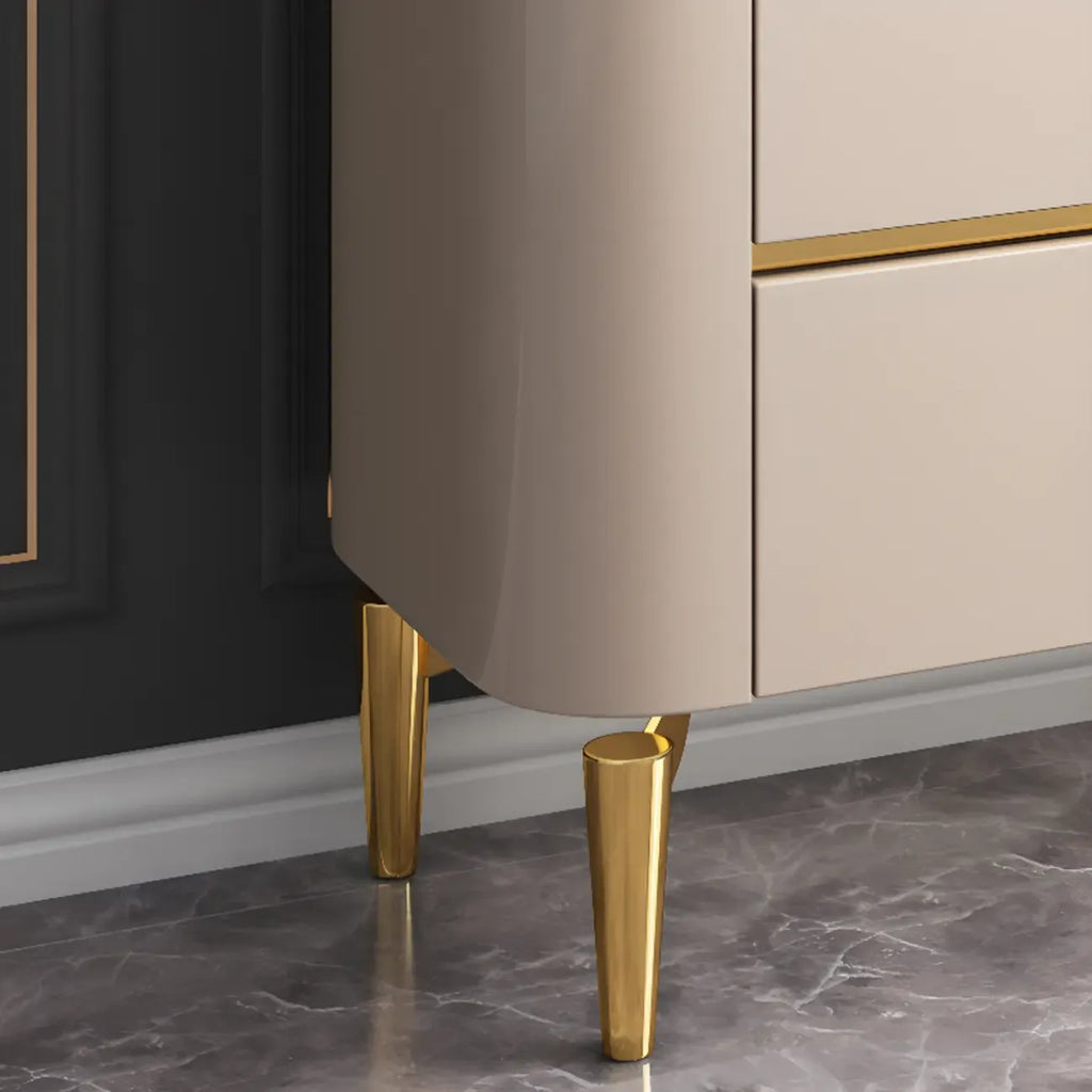 Glam Large Stone Top Handle Free Gold Metal Storage Cabinet