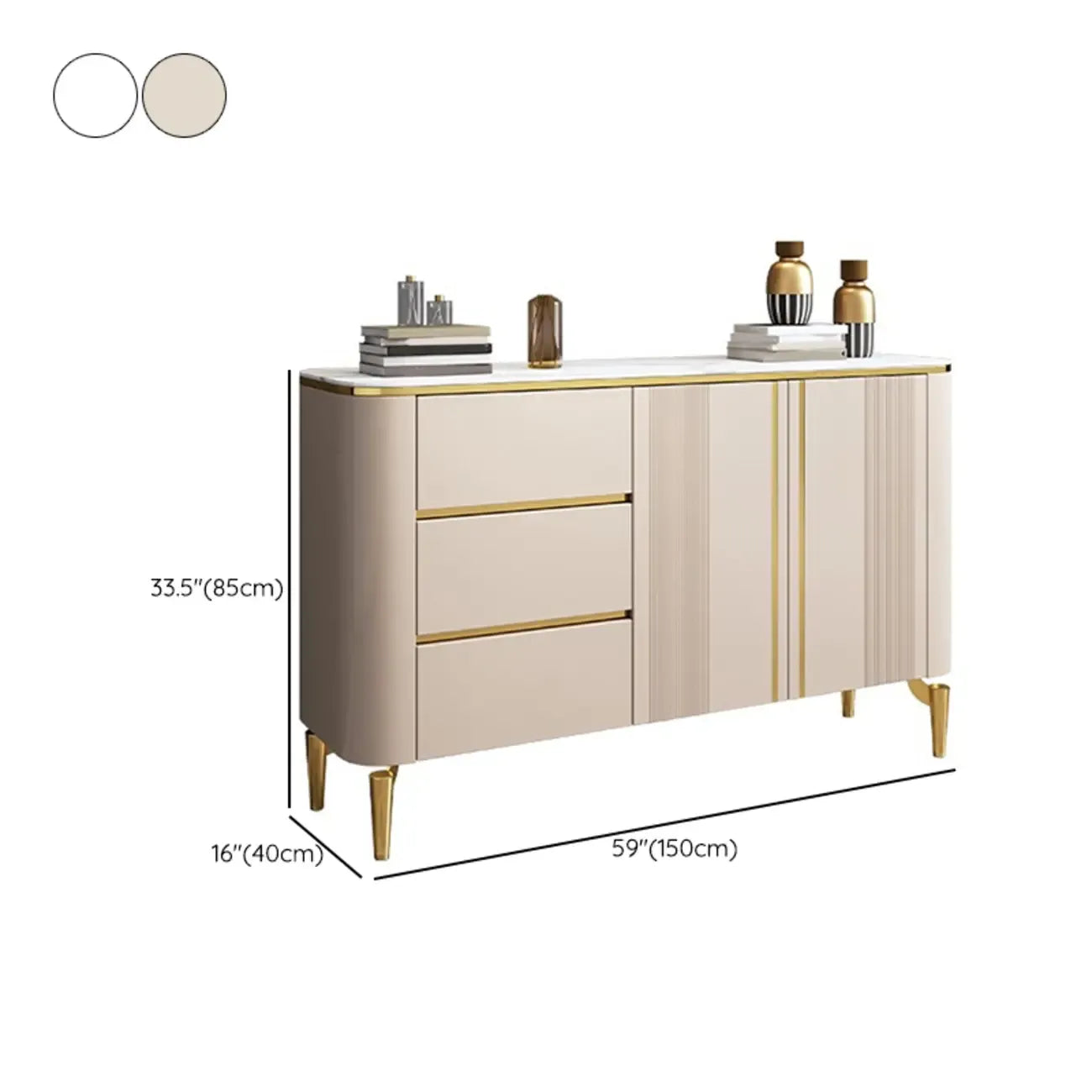 Glam Large Stone Top Handle Free Gold Metal Storage Cabinet