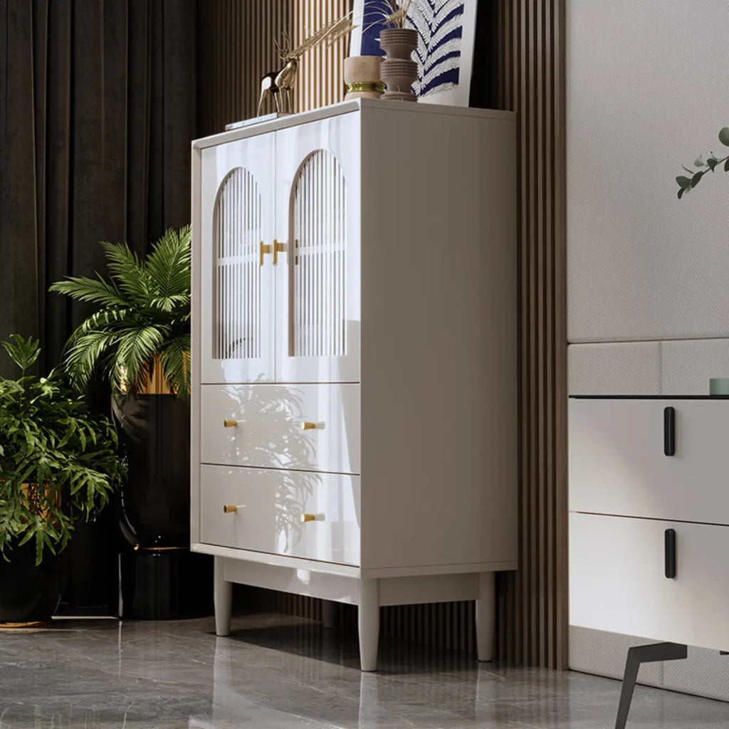 Modern Elegant White Lumber Storage Cabinet with Glass Doors