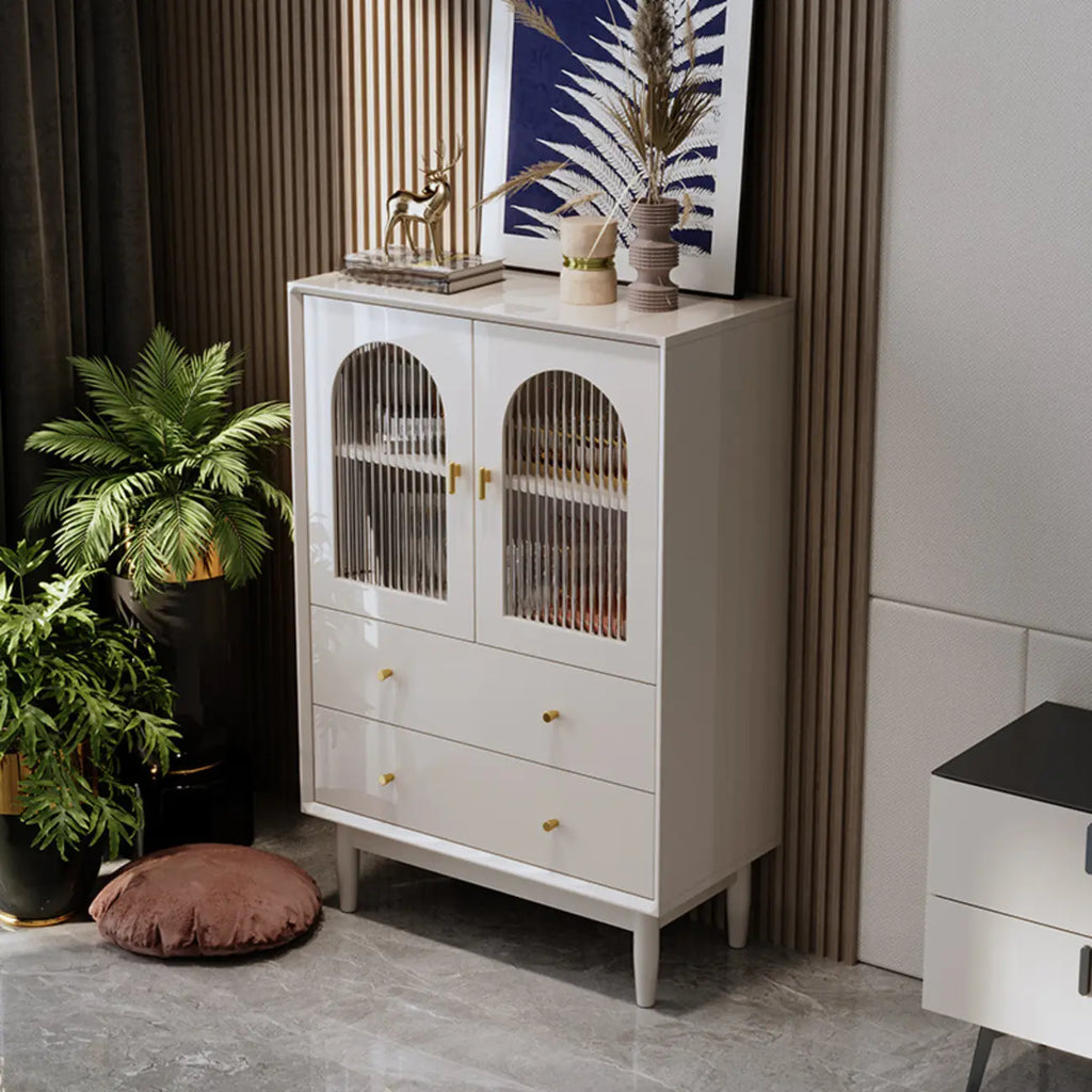 Modern Elegant White Lumber Storage Cabinet with Glass Doors