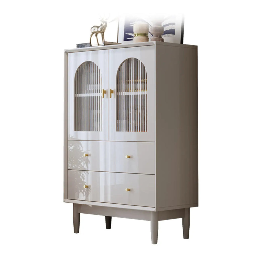 Modern Elegant White Lumber Storage Cabinet with Glass Doors