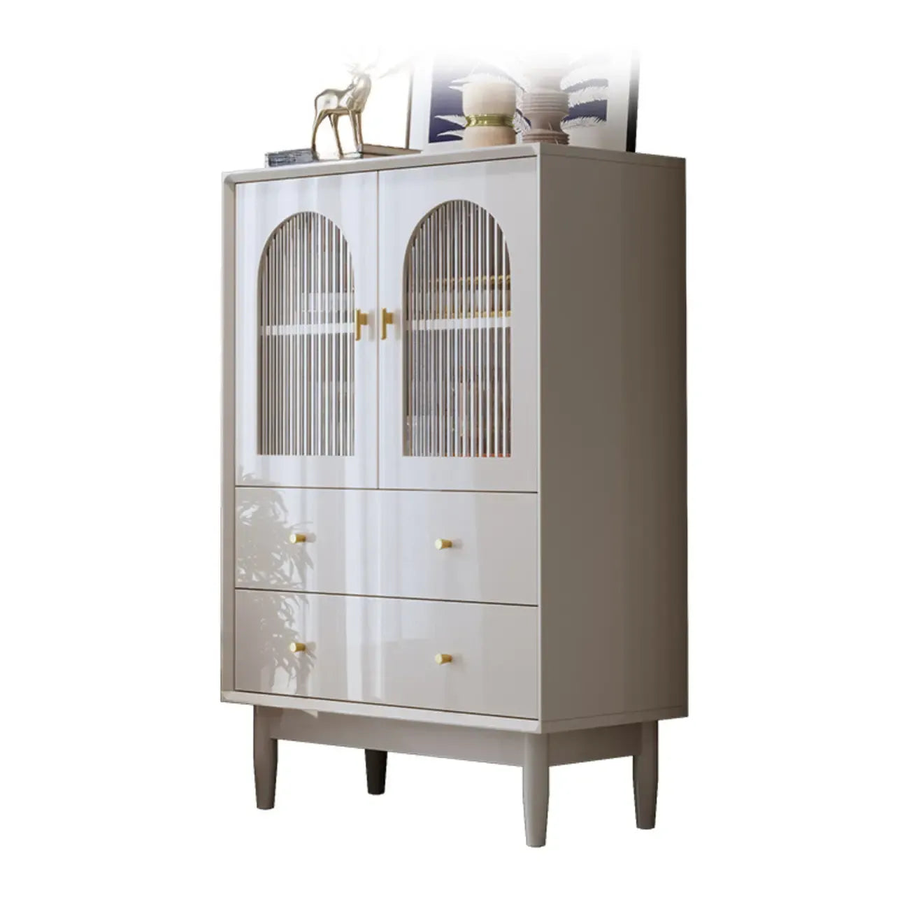 Modern Elegant White Lumber Storage Cabinet with Glass Doors