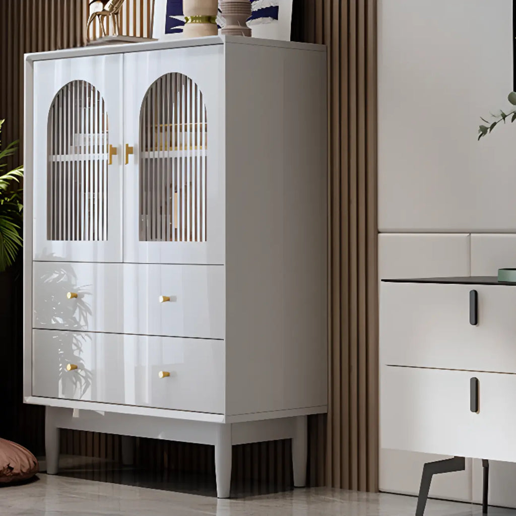 Modern Elegant White Lumber Storage Cabinet with Glass Doors