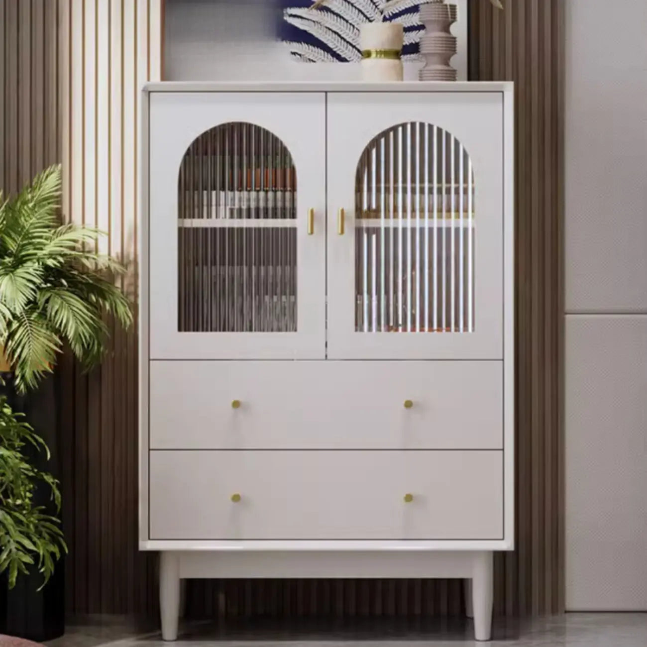 Modern Elegant White Lumber Storage Cabinet with Glass Doors