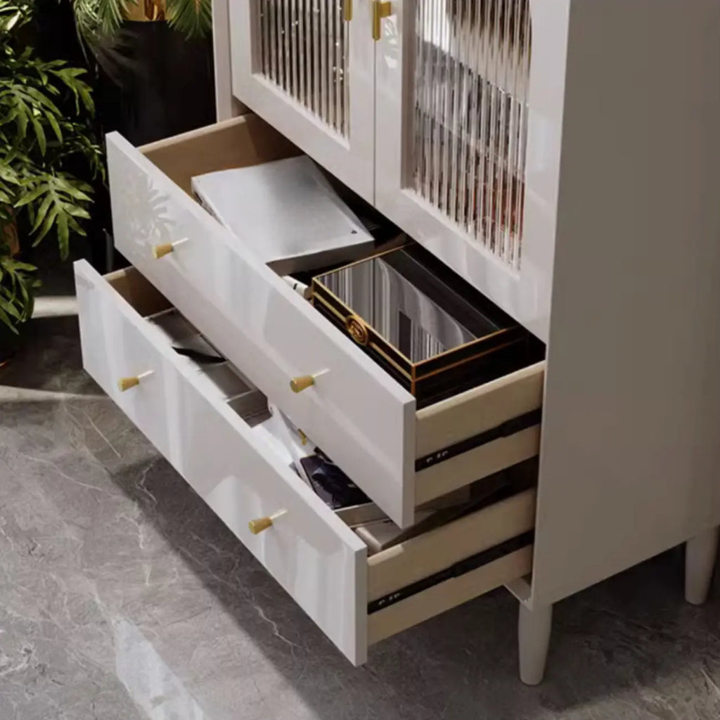 Modern Elegant White Lumber Storage Cabinet with Glass Doors
