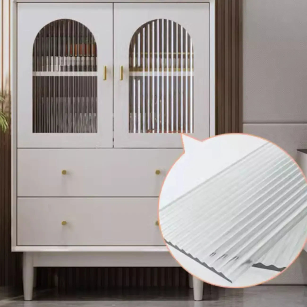 Modern Elegant White Lumber Storage Cabinet with Glass Doors