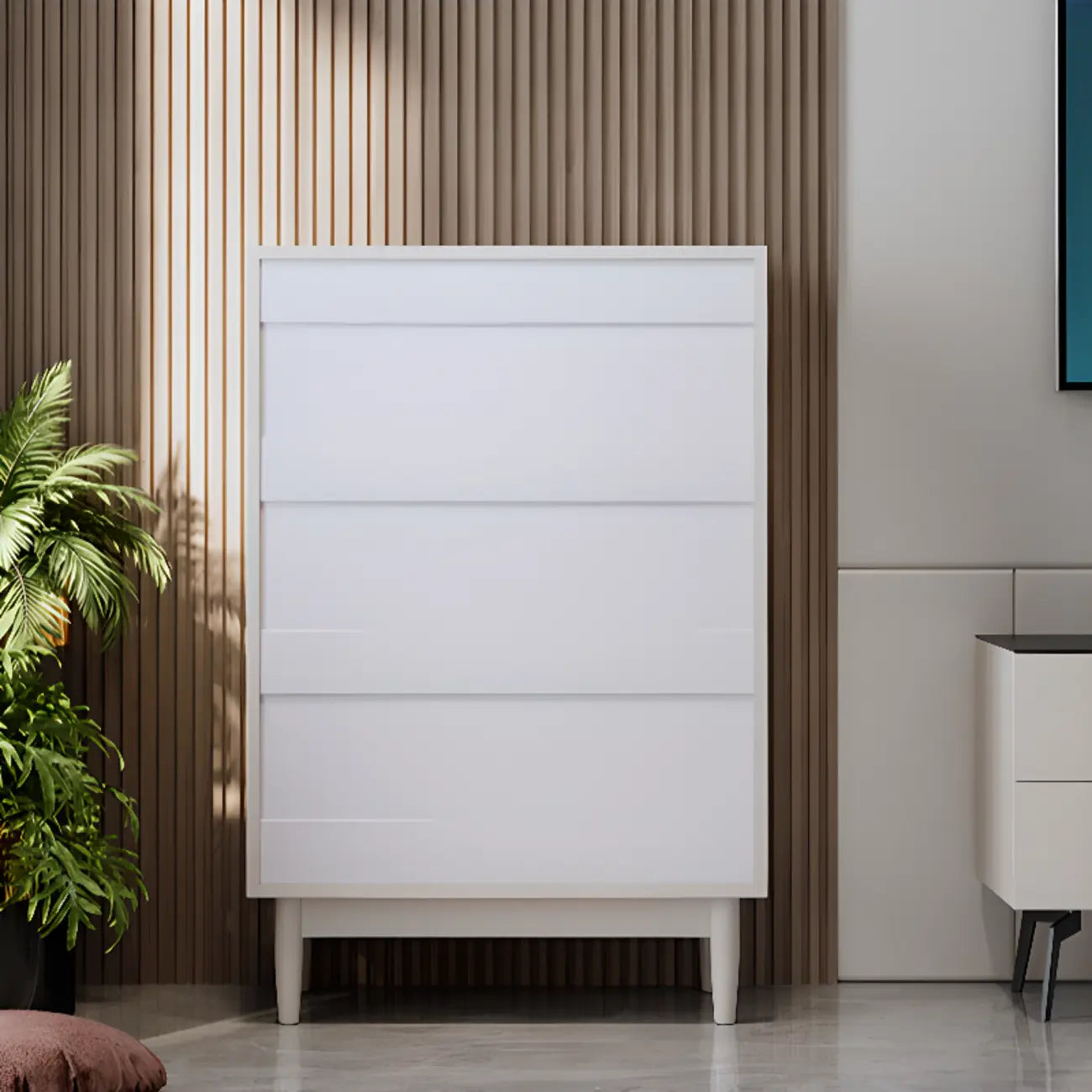 Modern Elegant White Lumber Storage Cabinet with Glass Doors