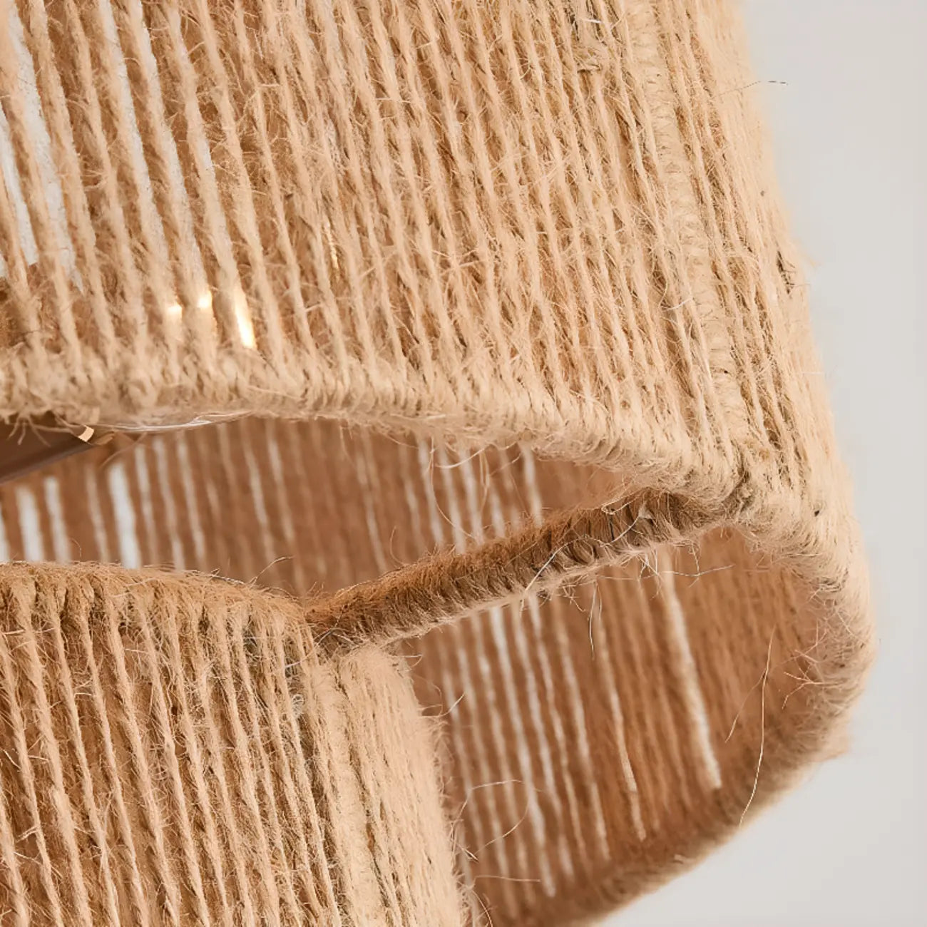 Rustic Dual Tier Jute Drum Shade Semi Flush Mount Ceiling Light