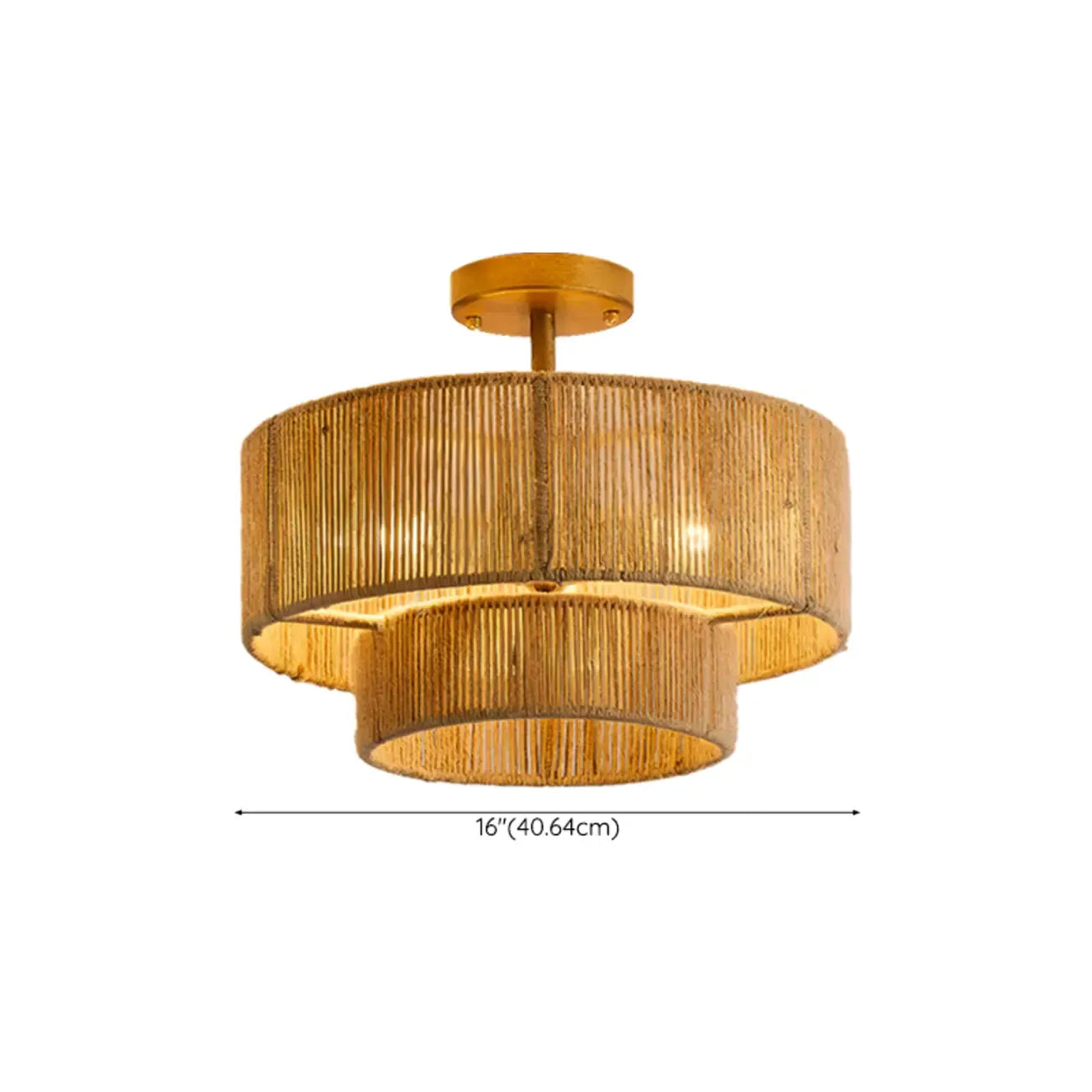Rustic Dual Tier Jute Drum Shade Semi Flush Mount Ceiling Light