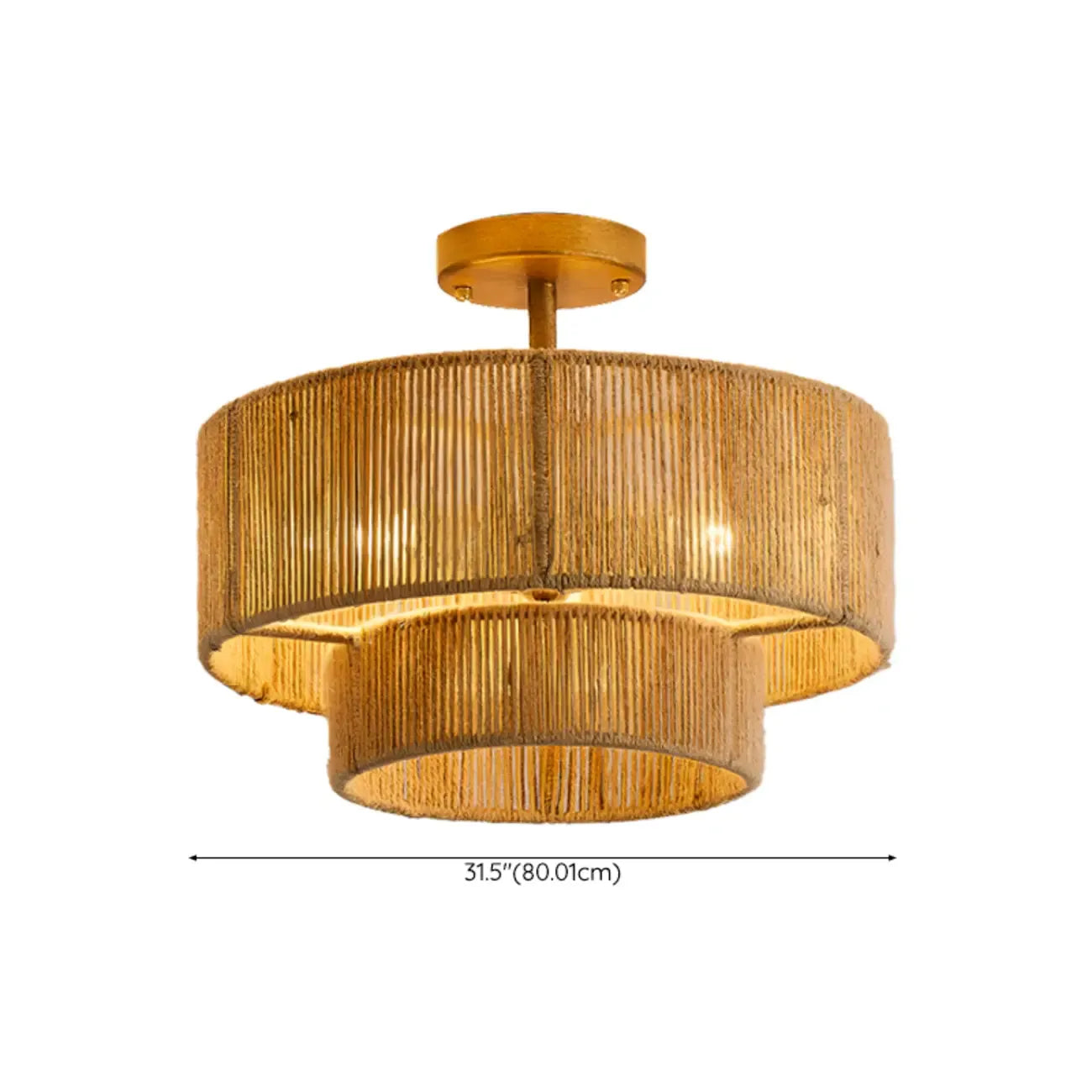 Rustic Dual Tier Jute Drum Shade Semi Flush Mount Ceiling Light