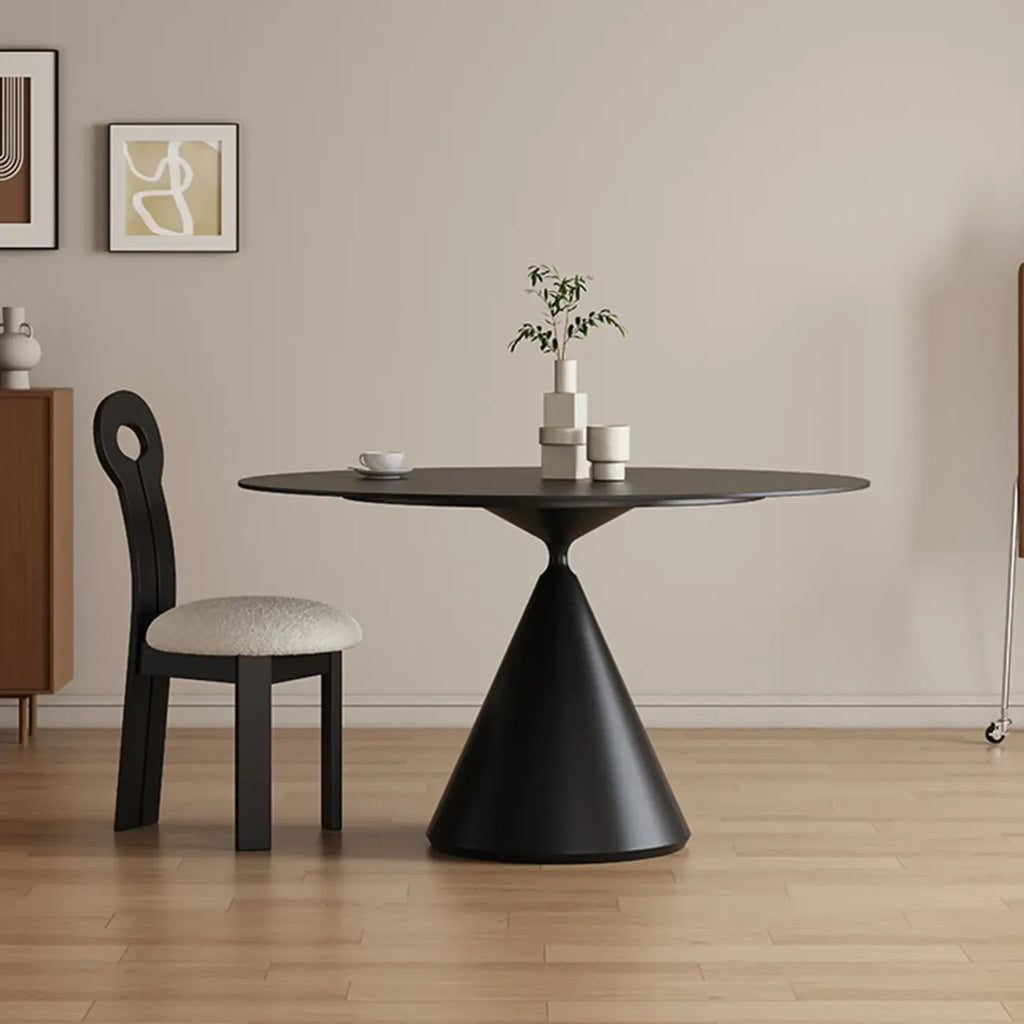 Modern Black Metal Stone Round Dining Table