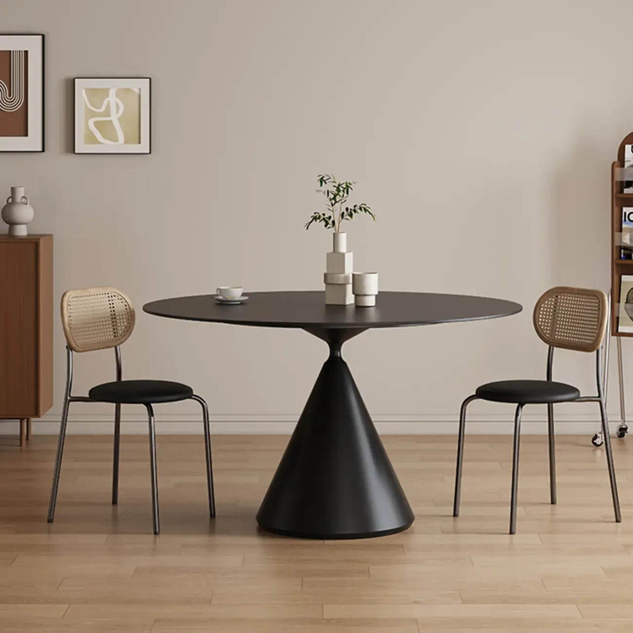 Modern Black Metal Stone Round Dining Table