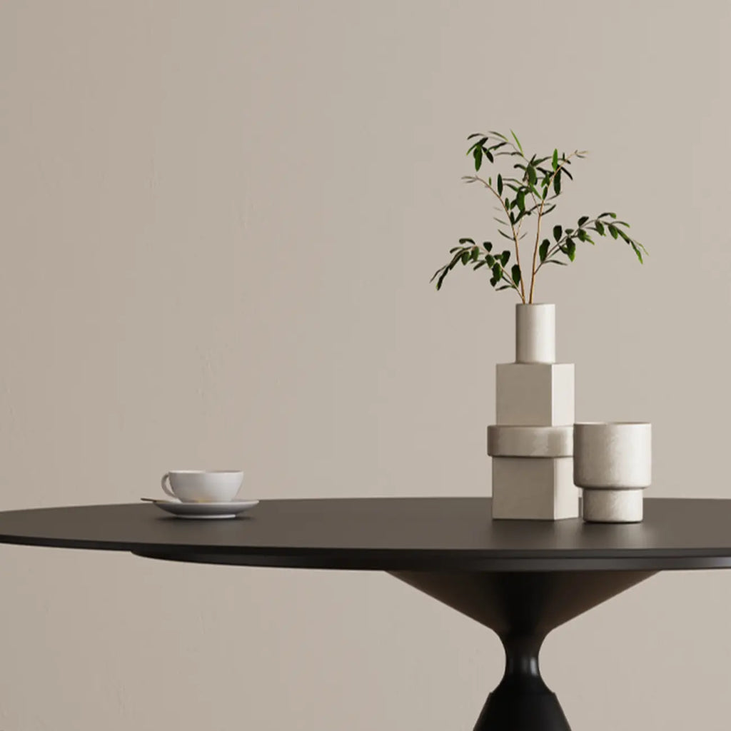 Modern Black Metal Stone Round Dining Table