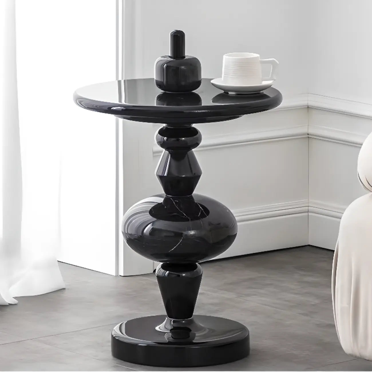 Round Wood Black Chairside Table with Pedestal Base
