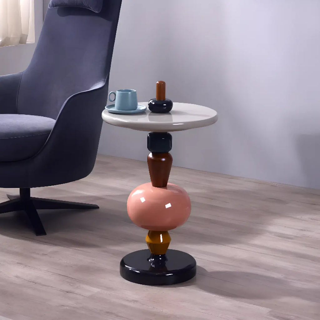 Round Wood Black Chairside Table with Pedestal Base