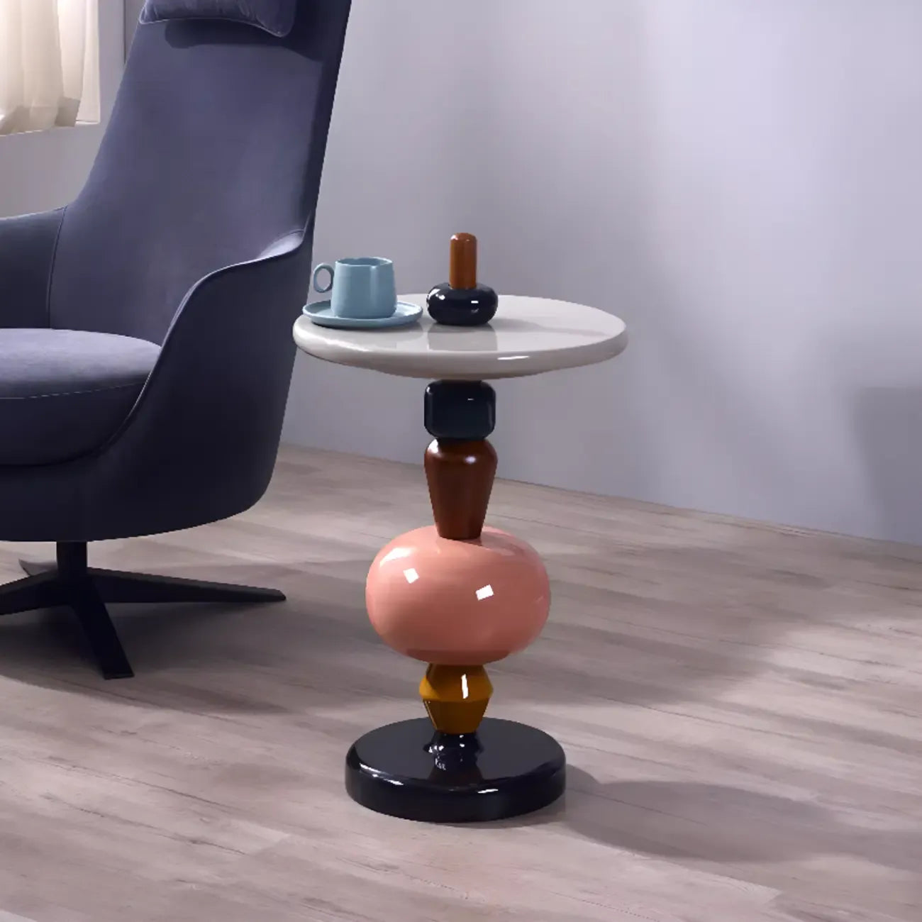 Round Wood Black Chairside Table with Pedestal Base