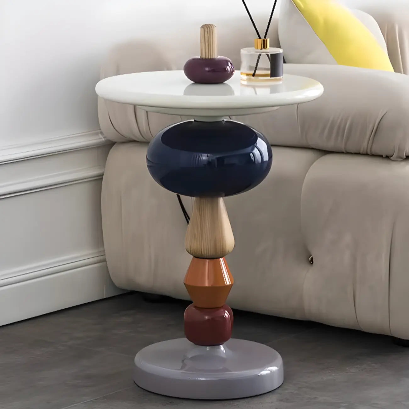 Round Wood Black Chairside Table with Pedestal Base