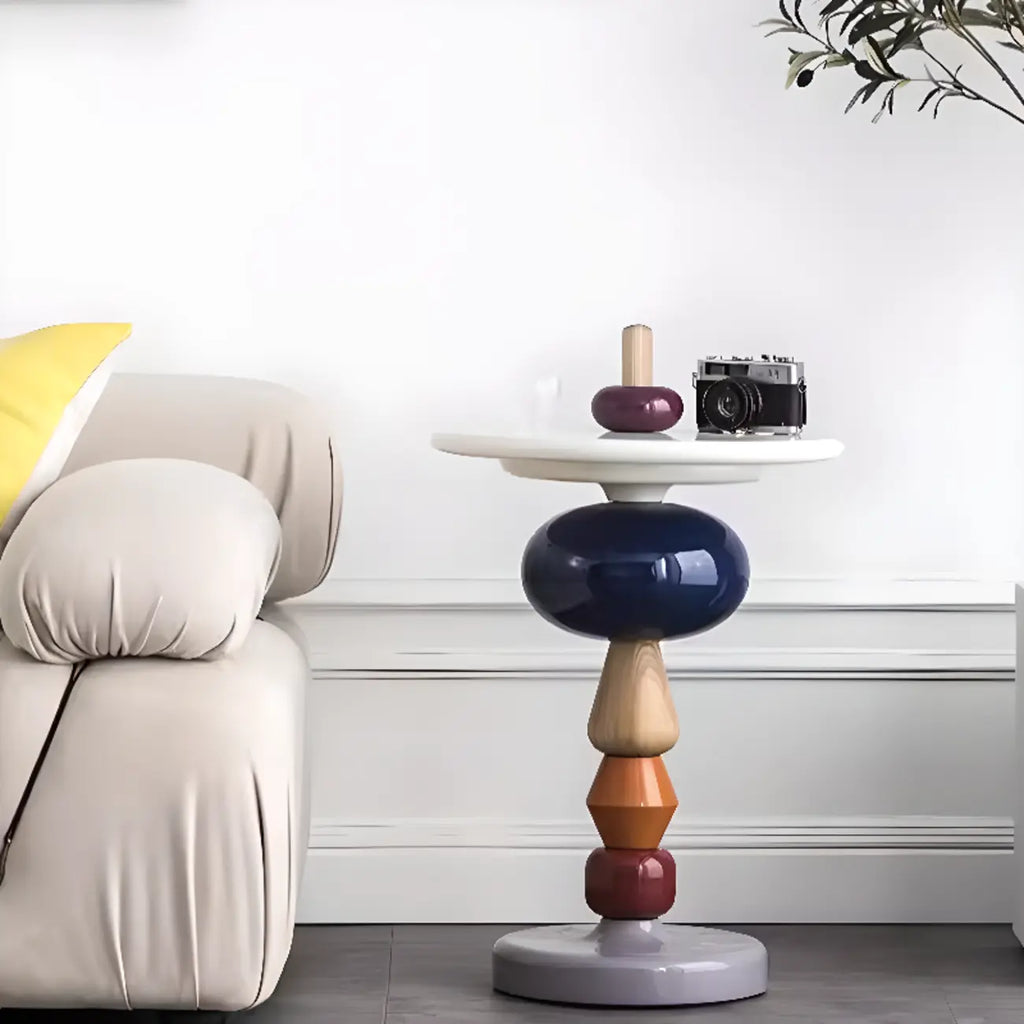 Round Wood Black Chairside Table with Pedestal Base