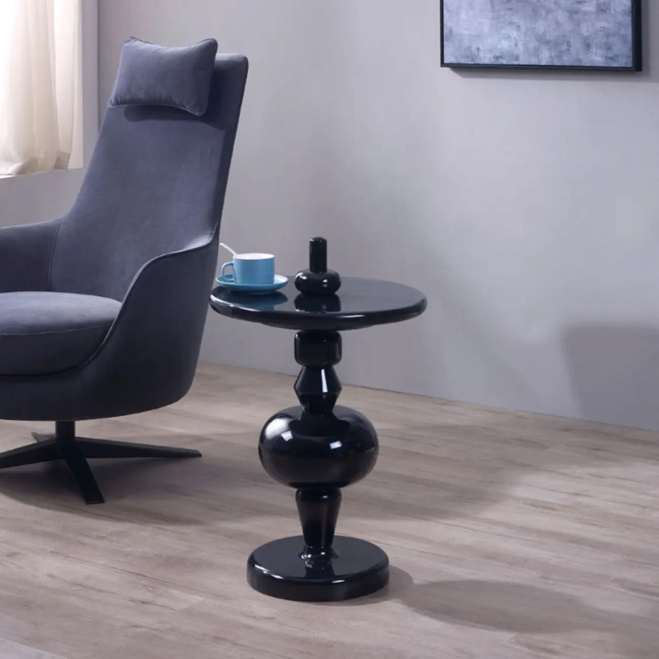 Round Wood Black Chairside Table with Pedestal Base