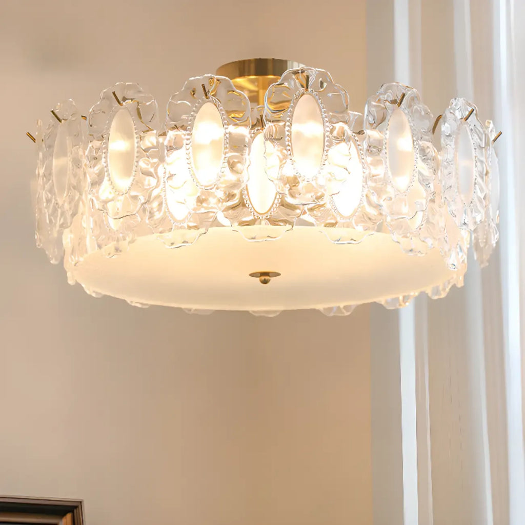 Elegant Glass Drum Shape Golden Semi Flush Light