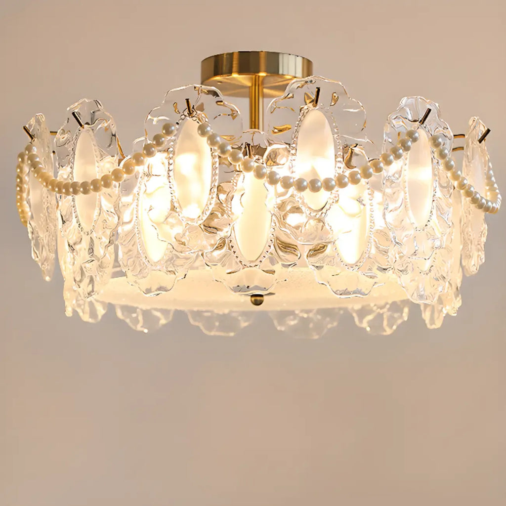 Elegant Glass Drum Shape Golden Semi Flush Light