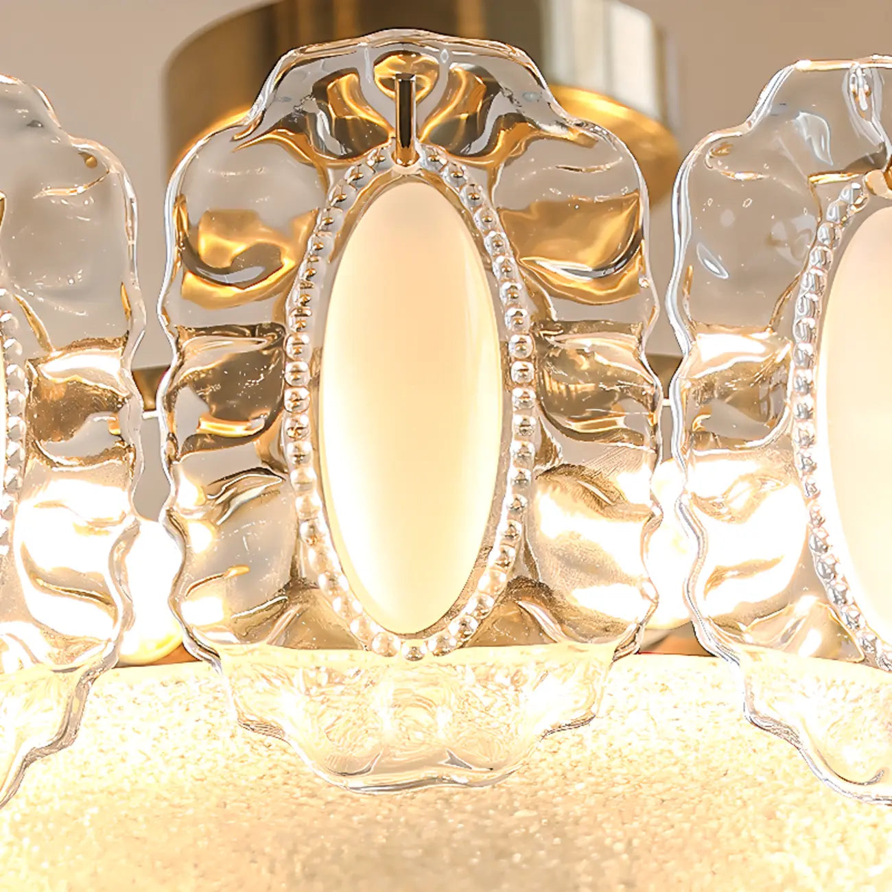 Elegant Glass Drum Shape Golden Semi Flush Light