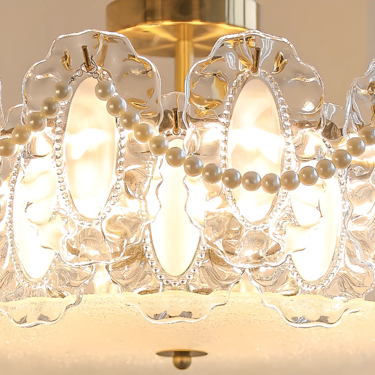 Elegant Glass Drum Shape Golden Semi Flush Light