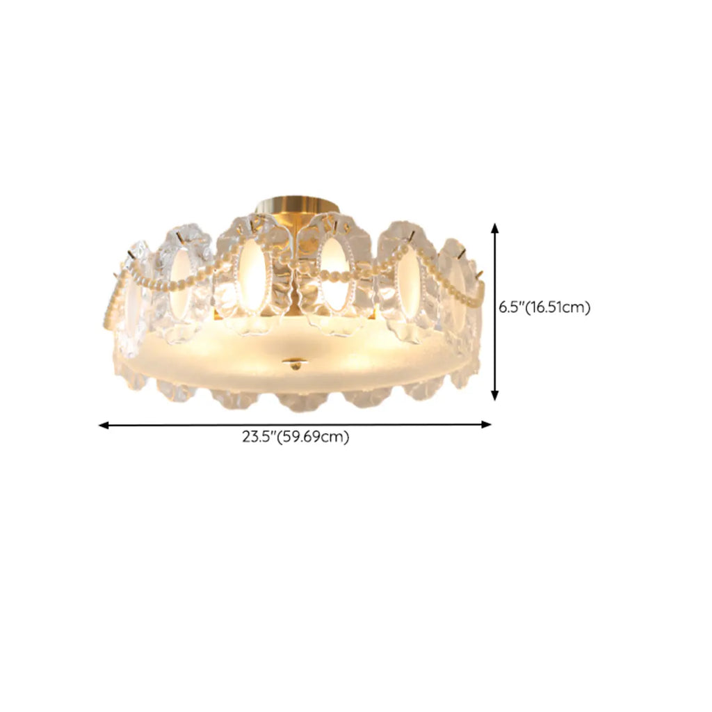 Elegant Glass Drum Shape Golden Semi Flush Light