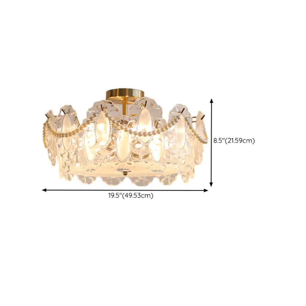 Elegant Glass Drum Shape Golden Semi Flush Light