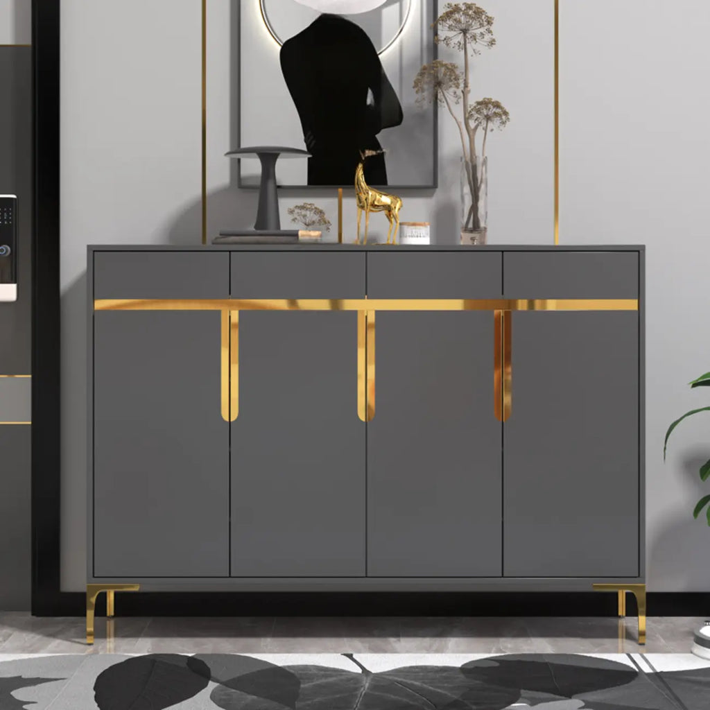 Entryway Wood Large Shoe Cabinet with Gold Accents