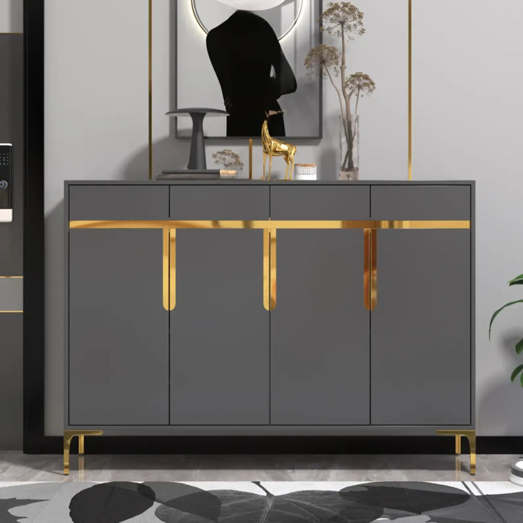 Entryway Wood Large Shoe Cabinet with Gold Accents