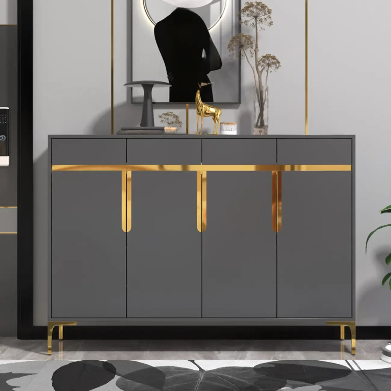 Entryway Wood Large Shoe Cabinet with Gold Accents