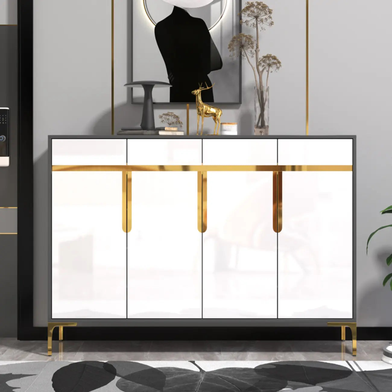 Entryway Wood Large Shoe Cabinet with Gold Accents