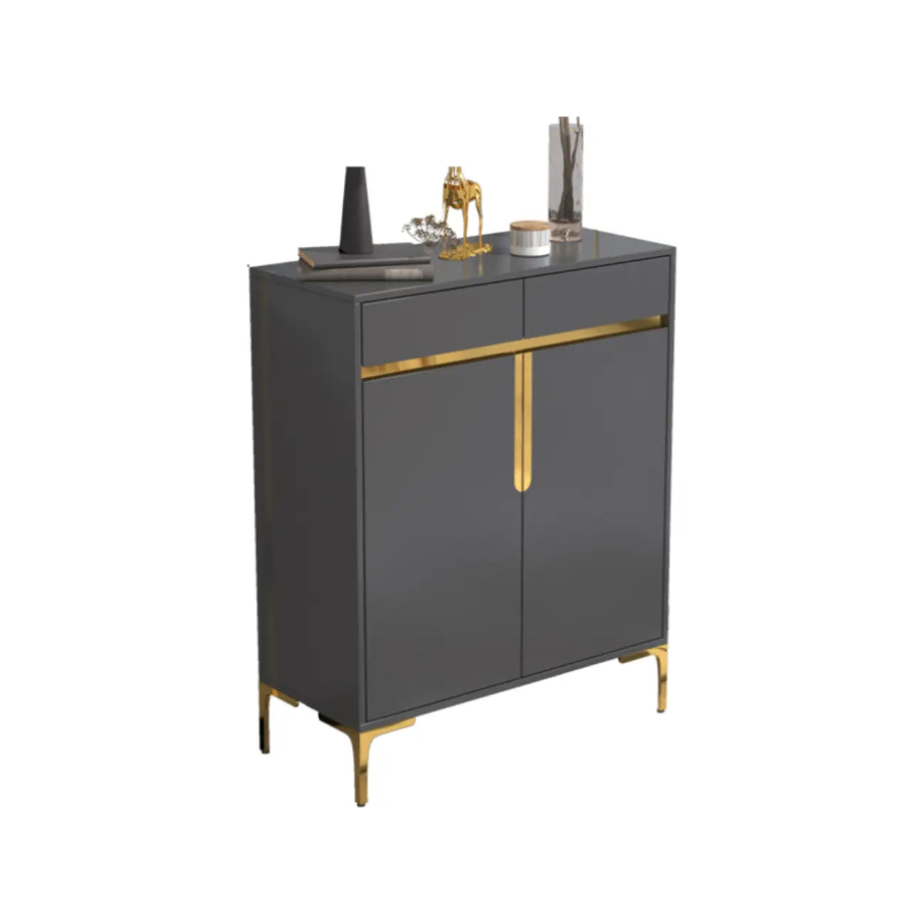 Entryway Wood Large Shoe Cabinet with Gold Accents